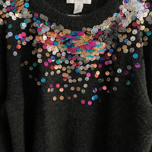 Big Girls Nordstrom 1901 Sequin Multi Color Grey Sweater Size XL - Picture 6 of 10